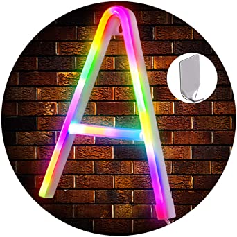 Light Up Letters Neon Signs, Color Marquee Letter Lights Wall Decor for Christmas, Birthday Party, Bar Valentine’s Day Words-It Comes with 2 Sticky Hooks - Color Letter (A)
