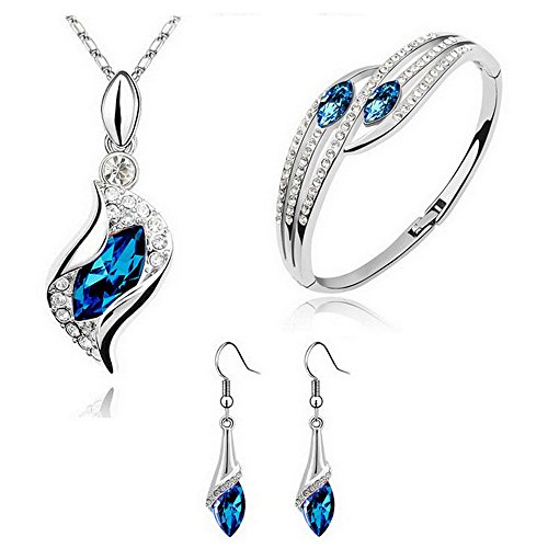 HSG Jewelry Set Peacock Blue Necklace & Earring & Bracelets