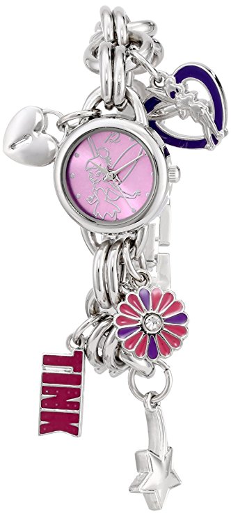 Disney Women's TK2022 Tinkerbell Pink Sunray Dial Charm Bracelet Watch