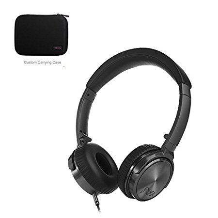 Wired On Ear Stereo Headphones, LASMEX C45 Foldable and Lightweight with Microphone and Volume Control for Adults and Teens (Deep Bass, Detachable Cable, Compact Case)