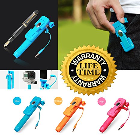TecExclusive Selfie Stick, Super Mini Pen-Size Aluminium Monopod (Battery Free) for GoPro, iPhone 6, iPhone 6 plus, iPhone 5 5s 5c, Android phones, Samsung Galaxy and Note
