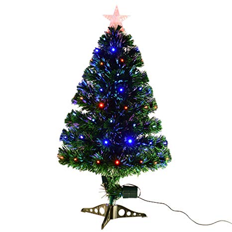 HOMCOM 3ft 4ft 5ft Green Fibre Optic Artificial Christmas Tree Indoor Xmas Tree Multi colour LED (3ft (90cm))