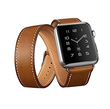 BOOSTED®, Replacement band for Apple Watch 42mm, Series 4,3,2,1 Double Tour Leather Band, Genuine Leather Strap for For Apple Watch Band, Double Tour Bracelet Leather Watchband with Metal Clasp for Apple Watch 42mm