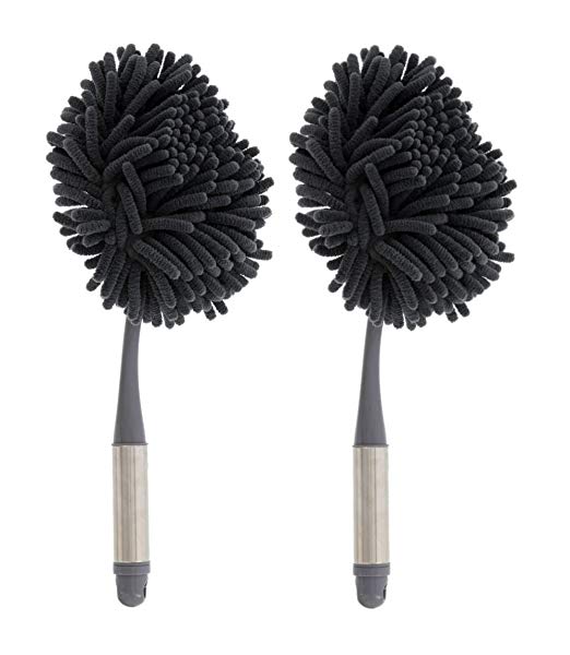 Farberware Chenille Duster, Microfiber Dusting Brush with Machine Washable Detachable Head, Stainless Steel- 2pk