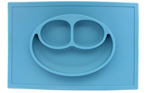 Chef Vinny Large Smiley Face Silicone Baby Placemat (Blue)
