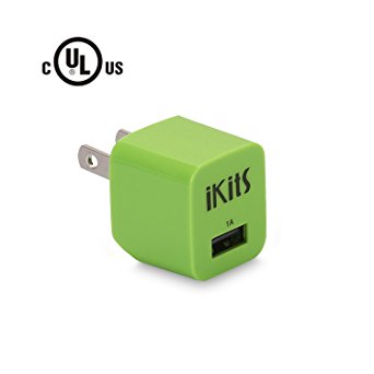 iKits (UL Certified) Universal USB Wall Charger/Travel Charger Single port, 5V 1A , Fordable Plug (Green)
