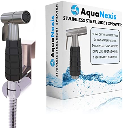 Aqua Nexis Handheld Bidet Sprayer for Toilet with the ONLY Bidet Grip, Also Best for Diaper Bathroom Water Cleaning - Stainless Steel, Guaranteed Not to Leak…
