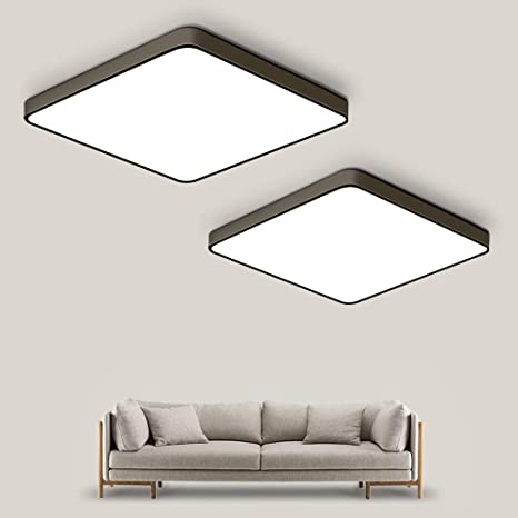 2 Pack 12 Inch 24W LED Ceiling Light Fixture Flush Mount, 5000K Daylight White Black Square LED Ceiling Lamp, 3200LM 240W Equivalent Slim Flat Panel Modern Ceiling Lights for Kitchen Hallway Corridor