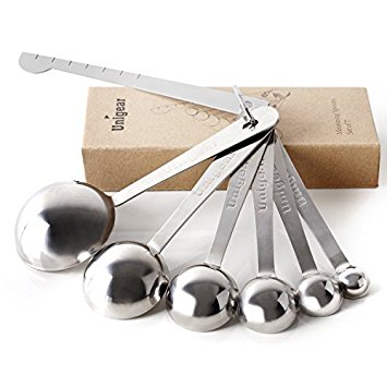 Stainless Steel Measuring Spoons，Set of 6 Spoons for Accurate Measuring Liquid and Dry Ingredients with One Measuring Ruler