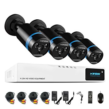 1080P Home Security Camera System,H.View 4 Channel ProHD Surveillance DVR Kit Recorder, 1920x1080p 2.0Megapixels Weatherproof Outdoor CCTV Camera, Video Surveillance System 3 Year Warranty (NO HDD)