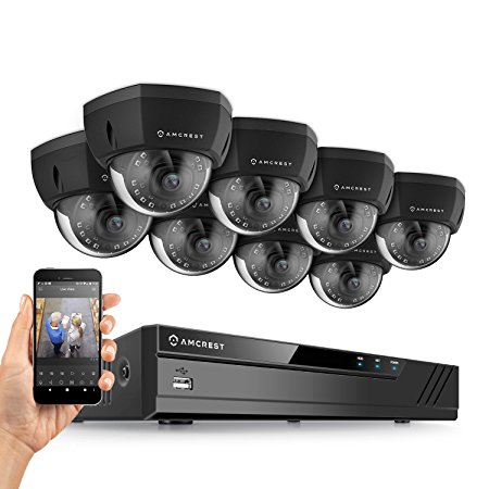 Amcrest 8CH Plug & Play H.265 6MP NVR 2MP 1080P Security Camera System, (8) x 2-Megapixel 3.6mm Wide Angle Lens Weatherproof Metal Dome PoE IP Cameras, 98 Feet Night Vision (Black)