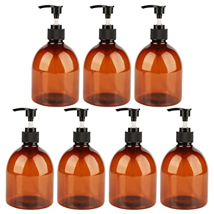 Soap Dispenser 16oz，Woaiwo-q Plastic Pump Bottle Empty Shampoo Dispenser Bottles for Cleaning Solutions,Hair,Oils,(7 PACK,Amber)