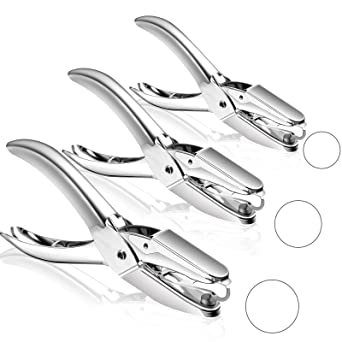 3 Pieces Handheld Hole Punch Tiny Shaped Circle Punchers Metal Single Hole Paper Punch with Plastic Handle for 10 Sheet Tags Clothing Ticket (Silvery)