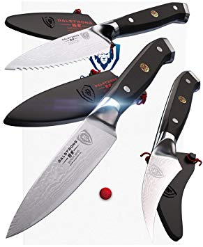 DALSTRONG - Shogun Series 3pc Paring Knife Set - Damascus - Japanese AUS-10V Super Steel - 3.75" Paring - 2.75" Bird's Beak - 3.5" Serrated