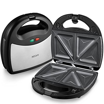 Aicok Toasted Sandwich Maker, Panini Press Grill, Waffle Maker, American Toaster Maker, 3-in-1 Detachable Non-stick Coating, Table Grill, Black