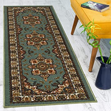 Antep Rugs Alfombras Oriental Traditional 2x7 Non-Skid (Non-Slip) Low Profile Pile Rubber Backing Indoor Area Runner Rugs (Green, 2' x 7')