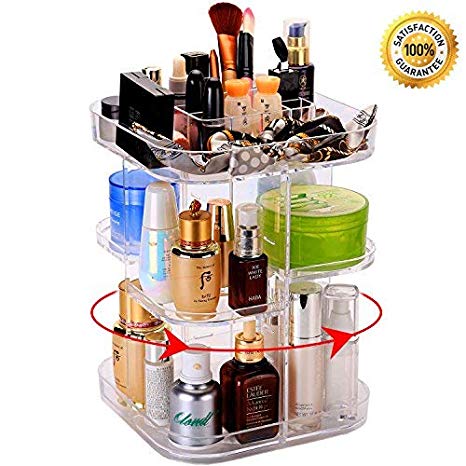 Rotating Makeup Organizer, 360 Degree - Crystal Adjustable Jewelry Cosmetic Perfumes Display Stand Box, Acrylic Cosmetics Storage Box, Makeup Holder Vanity Organizer Box