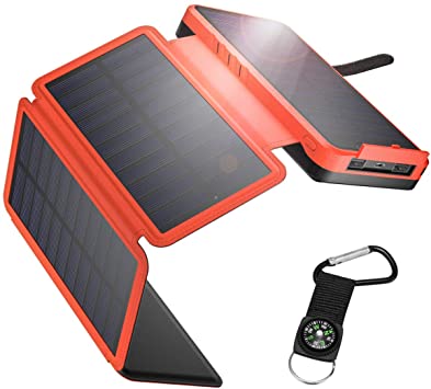 IEsafy Lit Solar Power Bank 26800mAh, with 4 Foldable Solar Panels, 2 USB Outputs, Compass, LED Flashlight, Waterproof IP65, High-Speed Charging Outdoor Solar Battery Charger for Smartphones, Tablets, etc.