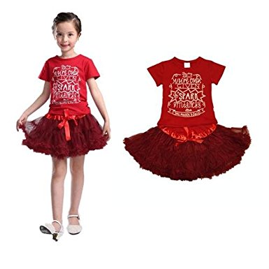 Little Girls Clothes 2 pieces Skirt Set Red Short Sleeve Shirt and TuTu