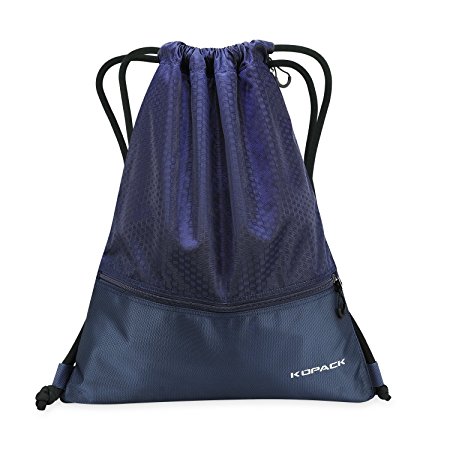 Kopack Sackpack With Camping Mat, Drawstring Gymsack Zippered Gym Bag Foldable Waterproof Dark Blue