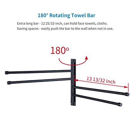 KES Bath Towel Holder Swing Out Towel Bar SUS 304 Stainless Steel Bathroom Hand Towel Rack 4-Bar Folding Arm Swivel Hanger Wall Mount Matte Black, A2102S4-BK