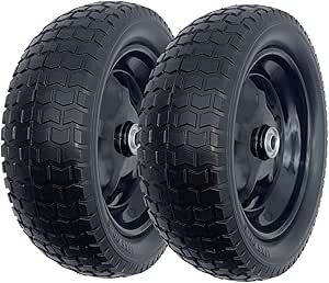 2-Pack Small 13x5.00-6 Flat Free Tire with Rim,2.25" Offset Hub with 5/8" Ball Bearing,Diameter 12.2",Width 3.6" w/Grease Fitting,300lbs Capacity,13x5-6 No-Flat Solid Wheel,for Lawn mower,Garden Cart