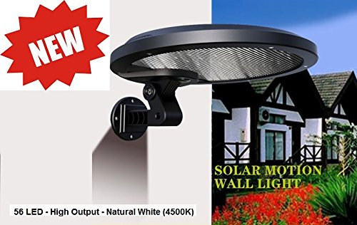 Solar Mini Streetlight - 56 LED - 5 Watt Solar Powered Security Motion Sensor Light - Wall, Garage, Patio, Gutter, Fence Mount -Security Night Light (Warm White)