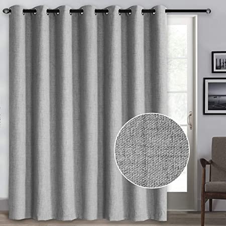 Rose Home Fashion 100% Blackout Curtains, Sliding Door Curtains for Living Room Linen Textured Patio Door Curtains Drapes Extra Wide Grommet Curtain Panel-1 Panel (100x96 Grey)