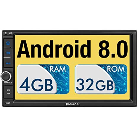 PUMPKIN Android 8.0 Car Stereo Radio Double Din 4GB  32GB with Navigation, WiFi, Android Auto, Support Fastboot, Backup Camera, 128GB USB SD, AUX, 7 inch Touch Screen