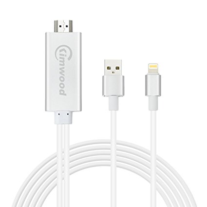 iPhone to HDMI, Kimwood Upgraded 6.5ft Lightning to HDMI Cable with 1080P Resolution for iPhone, iPad, and iPod, No Need Hotspot, WIFI(Silver)