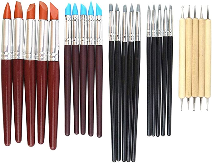 Hamineler 25 Pcs Clay Sculpting Tools Polymer Stylus Tool Set, Clay Shaping Tools Rubber Brushes Wipe Out Tool for Sculpture Pottery, Blending, Drawing