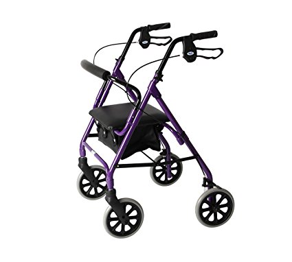 Days 09 154 6563/105 Lightweight Folding Four Wheel Rollator Walker with Padded Seat, Lockable Brakes and Carry Bag - Medium, Purple (Eligible for VAT relief in the UK)