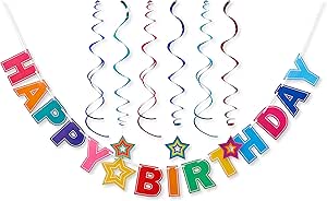 American Greetings Rainbow Birthday Party Supplies, Banner Kit (7-Pieces)