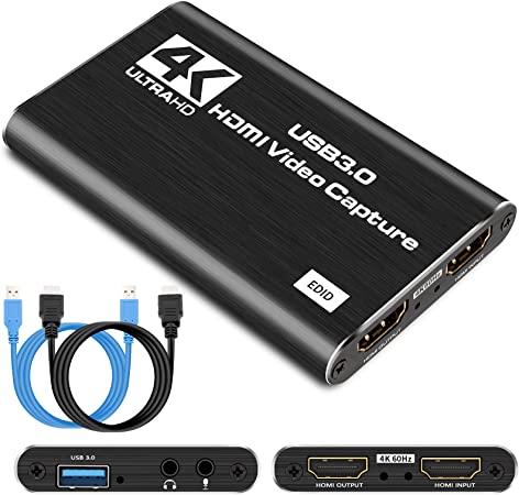 Capture Card, SFABF 4K USB 3.0 Video Capture Adapter 1080P 60fps Video Capture Device Portable Video Converter via DSLR Camcorder Computer PS4 X-Box for Live Streaming Video Recording Gaming (Black)