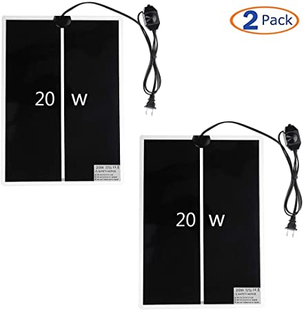 2 Pack 20W Reptile Heating Pad Tank Warmer with Temperature Control, Power Adjustment Under Tank Terrarium Heater Heat Mat for Reptiles Turtle, Tortoise, Snakes, Lizard