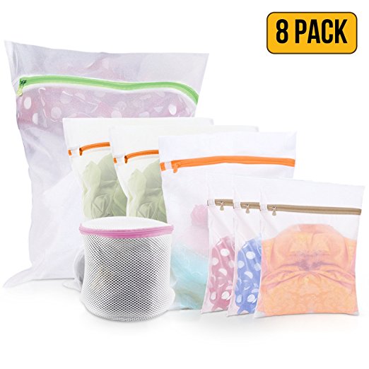 Mesh Laundry Bags – Pack of 8 (1 Large   3 Medium   3 Small   1 for Delicates Bras, Lingerie) – Best Zipper Wash bag for Baby Clothes, Socks, Travel, Blouse, Hosiery, Stocking, Washing Machine