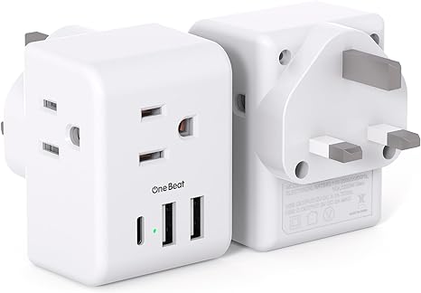 2 Pack US to UK Ireland Travel Plug Adapter, Type G Power Plug Adapter with 3 Outlets 3 USB Ports(1USB C), European Travel Plug Adapter for USA to England London Scotland British Qatar Irish Hongkong