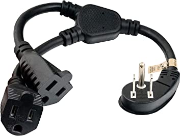 Cable Leader 14 inches Ultra Low Profile Power Extension Cord Splitter Cable 16 AWG (2 NEMA 5-15R to 1 NEMA 5-15P) UL Listed