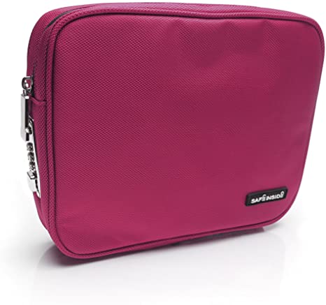 Safe Inside Large Locking Privacy Pouch with Steel Tether Cable, 7.5 Inches by 10.5 Inches, Pink