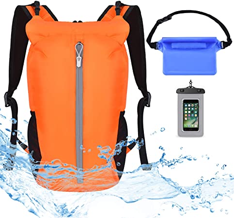 VBIGER Waterproof Dry Bag Backpack - 20L Free Phone Pouch Bum Bag Set - Lightweight Floating Dry Sack with Adjustable Shoulder Strap - for Beach Swimming Kayaking Camping Skiing Hiking Fishing