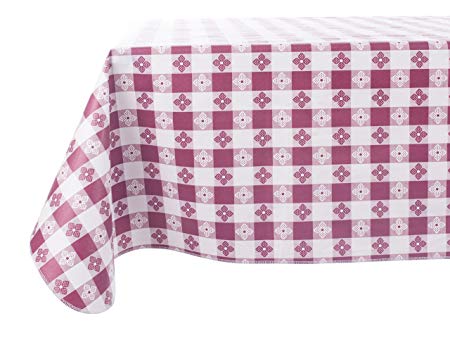 Yourtablecloth Checkered Vinyl Tablecloth with Flannel Backing for Restaurants, Picnics, Bistros, Indoor and Outdoor Dining (Burgundy and White, 52x52 Square)