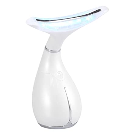 Neck Beauty Device, Hand Held LED Neck Face Lifting Tightening Anti-Aging Vibration Deep Wrinkle Removal Beauty Device Portable Neck Heating Massager with USB Cable (White)