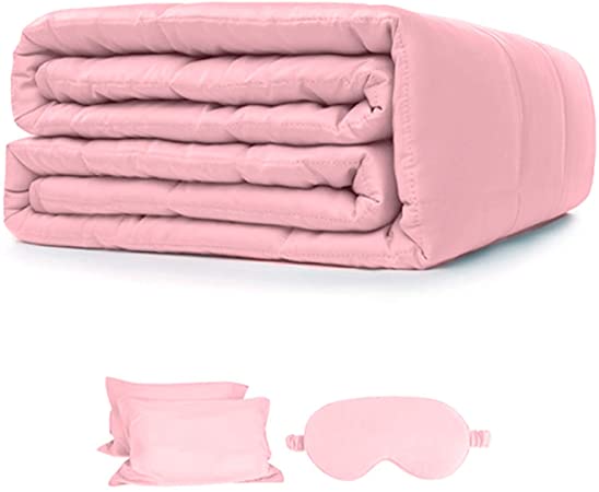 Weighted Blanket 15 Pounds (60''x80'' Pink) Cooling Weighted Blanket Adult 15 lbs Twin Size Polylactic Acid Fabric Heavy Blanket with Glass Beads