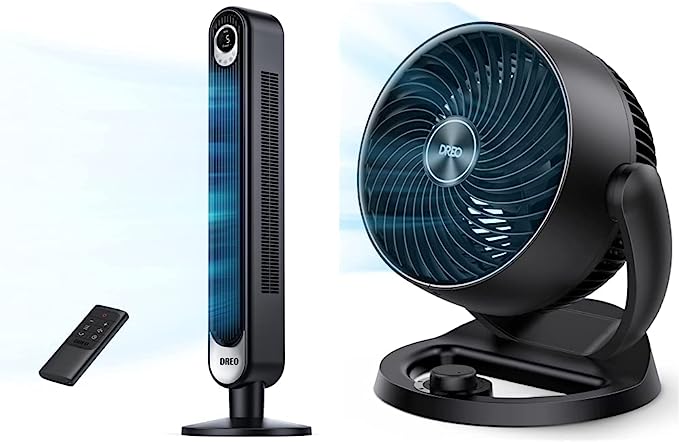 Dreo Tower Fan 42 Inch, Cruiser Pro T1 Quiet Oscillating Bladeless Fan with Remote, 6 Speeds, 4 Modes, Black Floor Standing Fan Powerful & New Desk Air Circulator Fan for Whole Room, 9 Inch