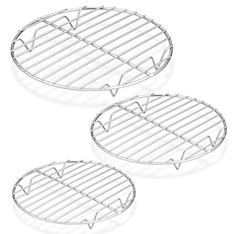 P&P CHEF Round Cooking Rack, 3 Pcs (7½” & 9” & 10½”), Baking Cooling Steaming Grilling Rack Stainless Steel, Fits Air Fryer/Stockpot/Instant Pot/Pressure Cooker/Round Cake Pan, Oven & Dishwasher Safe