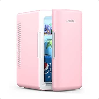 AstroAI Mini Fridge 2.0 Gen, 6 Liter/8 Cans Makeup Skincare Fridge 110V AC/ 12V DC Portable Cooler and Warmer Little Tiny Fridge for Bedroom, Beverage, Cosmetics and Christmas (Pink) (Renewed)