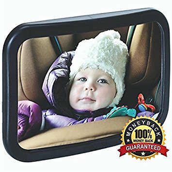 Baby Car Mirror- Baby Mirror For Rear Facing Car Seat- Wide Angle View, Adjustable Mirror with Shatterproof Glass, Crystal Clear Reflection, Heavy Duty Safety Straps–Perfect Baby Shower Gift!