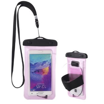 Universal Waterproof Case Dry Bag Pouch for iPhone 6, 6s Plus, Galaxy S6, Edge, Plus   Armband & Audio Jack for Cell Phone up to 6 inches by Mini-Factory (Pink)