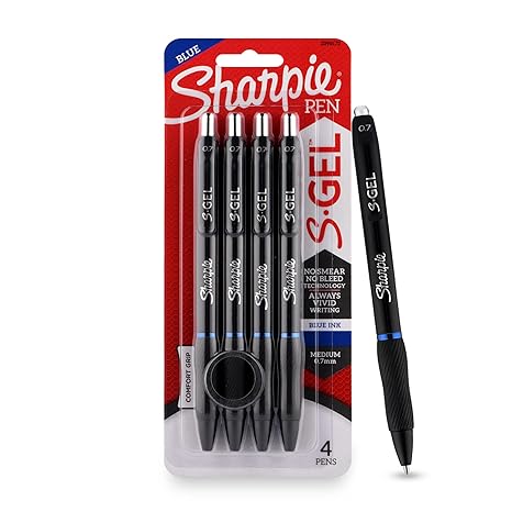 SHARPIE Blue Colour S-Gel Pen Set for Students| Water Proof ink for Smooth & Comfortable Writing Experience| Office Stationery | Medium Point (0.7mm) | Pack of 4