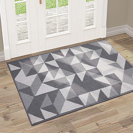 OLANLY Indoor Door Mat, 48x32, Non-Slip Absorbent Resist Dirt Entrance Mat, Washable Low-Profile Inside Entry Doormats for Entryway, Grey/White